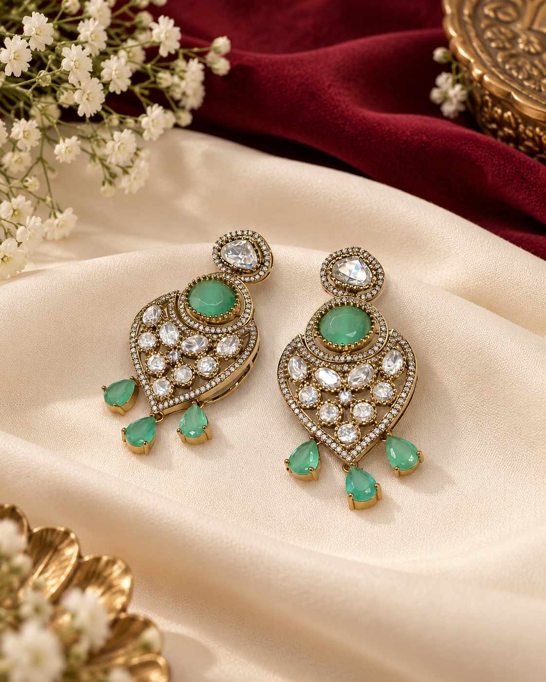 Heritage Heart Shield Kundan Earrings